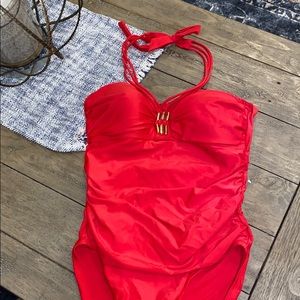 Hot red one piece sexy back and tie neck- SOLD